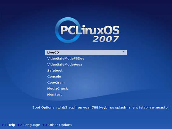 PCLinuxOS 2007 boot screen